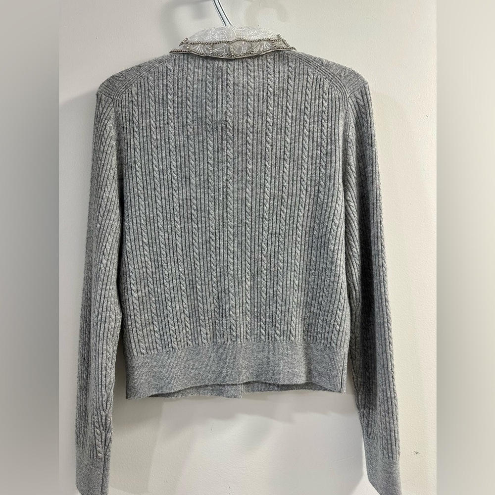 Maje Gray Cardigan with Beaded Collar - Picture 8 of 9